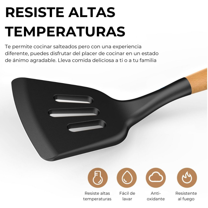 Utensilios De Cocina Silicona X12 Color Negro