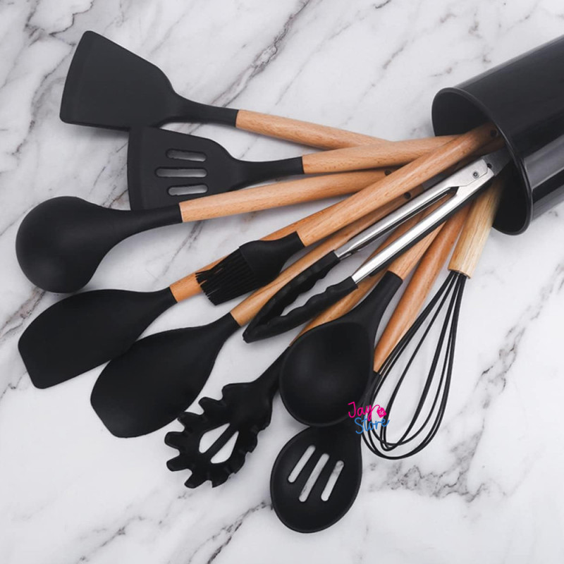 Utensilios De Cocina Silicona X12 Color Negro