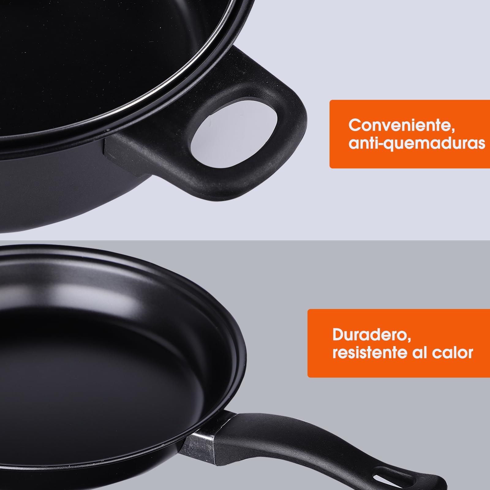 Set de Ollas Sarten Antiadherente C/tapa 13 Piezas Color Negro Royal Mark