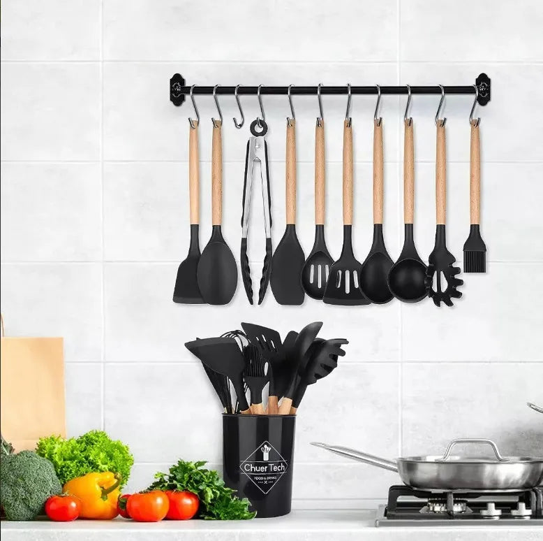 Utensilios De Cocina Silicona X12 Color Negro