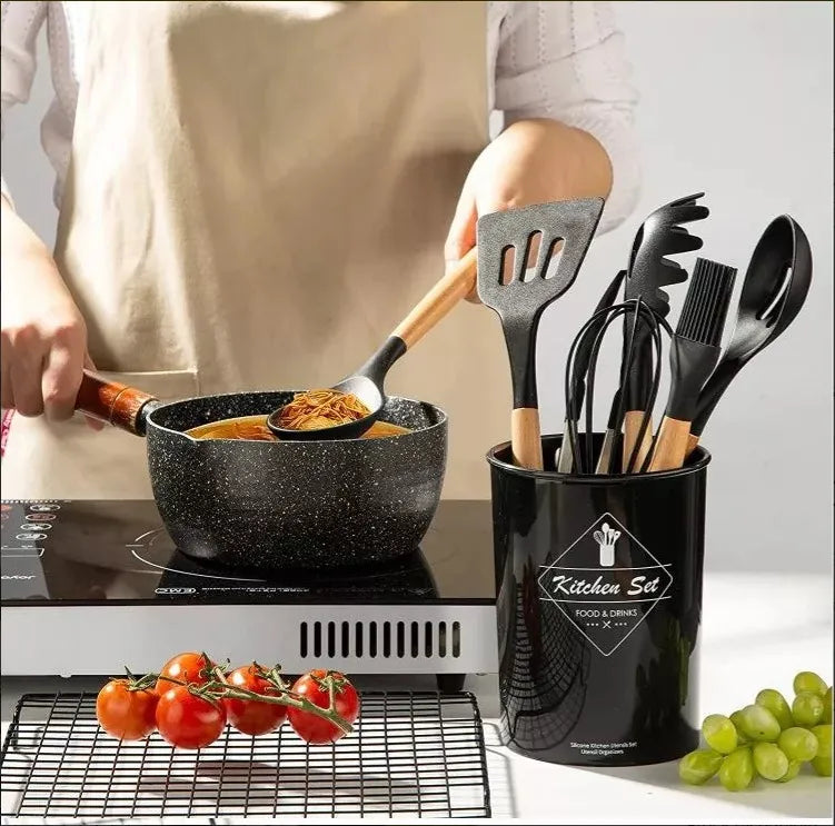 Utensilios De Cocina Silicona X12 Color Negro