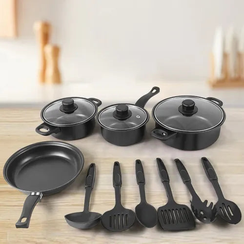 Set de Ollas Sarten Antiadherente C/tapa 13 Piezas Color Negro Royal Mark